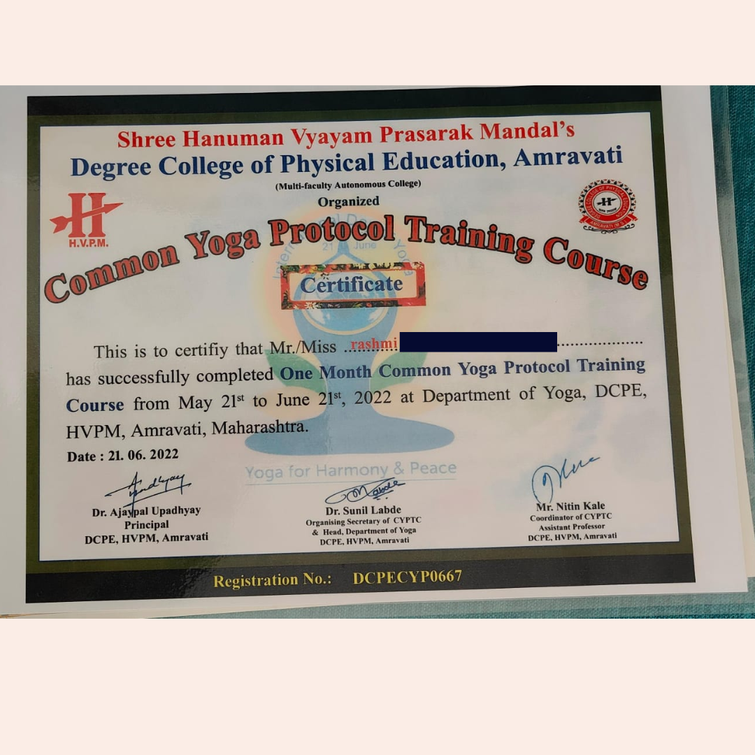 Our Yoga Trainer certificate