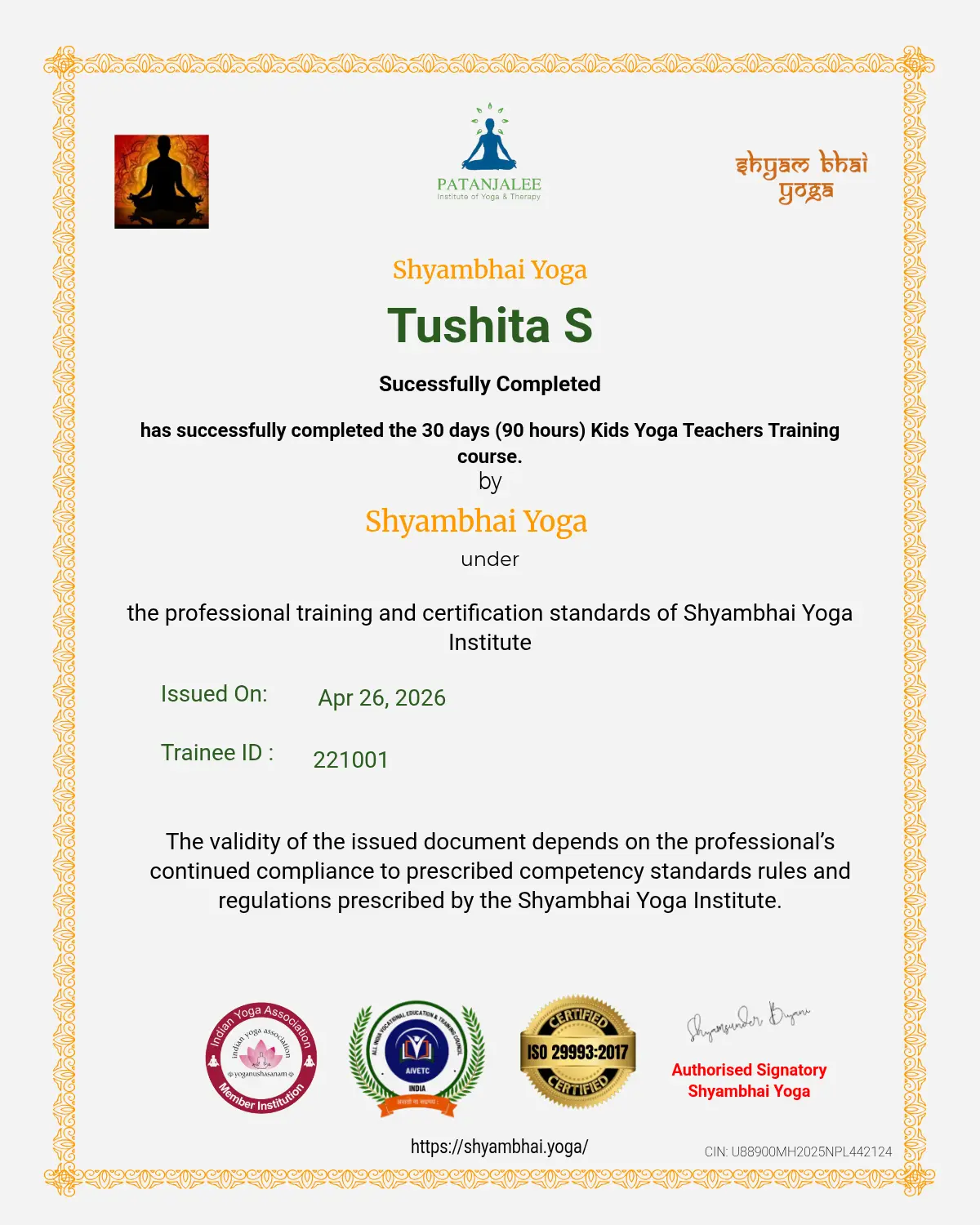 Online kids yoga teacher training certification